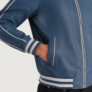 Veste universitaire en cuir bleu cuir de vachette pur cuir véritable mode hommes 2025 meilleur prix en gros Logo personnalisé OEM fabriqué au Pakistan. - Product Image 6