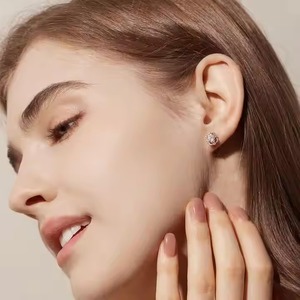 Elegant Oval Cut Moissanite Diamond <b>Halo</b> Stud Back <b>Earrings</b> for Women Unique Stud Back Design for girls - Product Image 5