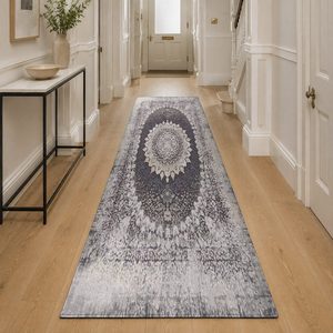 Alfombra de Chenilla Lavable a Máquina, Antideslizante, con Estampado Digital Oriental Tradicional en Gris Carbón, Modelo LXDP-0921 de RUGS DEPOT, Venta al Por Mayor - Product Image 5
