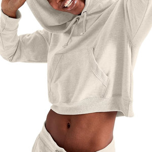 Sudadera CON CAPUCHA DE MODA simple personalizada corta de Color sólido hombro caído sudadera Casual Spandex/poliéster todas las estaciones para mujer - Product Image 6