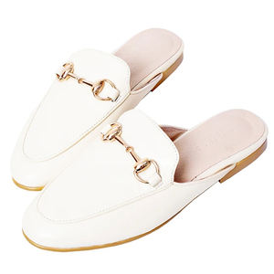 Ann'S nuevo diseño marfil mujer piel de cordero Slip-On punta redonda mulas planas con suela de goma tablero de fibra entresuela Forro de algodón blanco - Product Image 2
