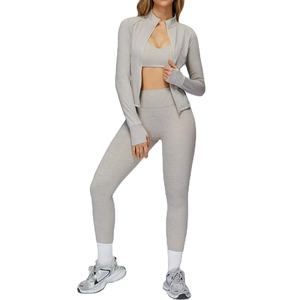Conjunto Deportivo de Yoga de 3 Piezas para Mujer, Talla Grande, Sólido, Sin Mangas, Sujetador Deportivo, Cintura Elástica, Ropa Deportiva de Cintura Alta - Product Image 1