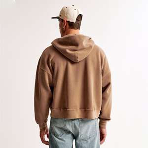 Drop Shoulder 100% Cotton Soft Shell Zipper Hoodie coton mélangé Oversized Zip up Men Cropped Boxy Hoodie Custom Logo - Product Image 2