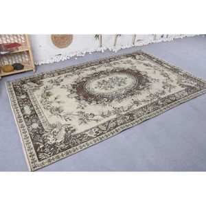 พรมตุรกี ขนาด 5.2x8.3 ฟุต พรมลายปะติดสีเบจ ทำจากขนสัตว์ - Product Image 3