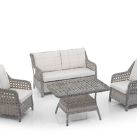 Ensemble de 4 pièces de table et chaises de jardin en rotin KUGU KAPADOKYA MINI moderne, fabriqué en Turquie, avec structure en aluminium, non pliable, pour hôtel et extérieur