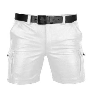 Pantalones Cortos Clásicos de Cuero Blanco para Hombre, Moda 2026, Material Suave y Cómodo con Trabillas para Cinturón - Product Image 1