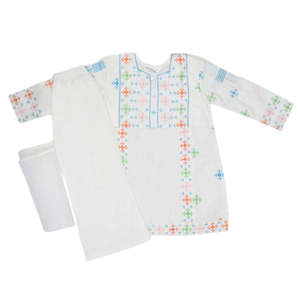 Traje de Algodón Bordado para Niñas, 3 Piezas - Blanco - Product Image 4