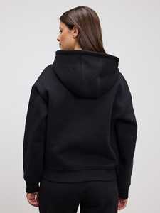Ensemble sweat à capuche zippé décontracté et jogging personnalisé de grande taille survêtement deux pièces à épaules tombantes noir pour femmes entraînement de gymnastique et vêtements de rue - Product Image 6