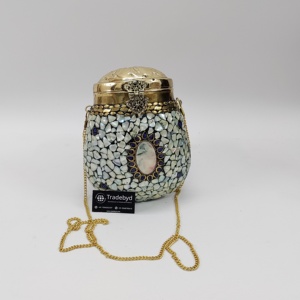 กระเป๋าคลัทช์ปิดแม่เหล็กทำจากโลหะทองเหลืองทำด้วยมือคุณภาพระดับพรีเมียมกันน้ำสำหรับผู้หญิงแฟชั่นปาร์ตี้เจ้าสาวงานแต่งงานสายไข่มุก - Product Image 5