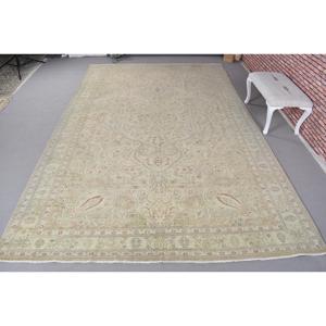 พรมวินเทจขนาดใหญ่พิเศษ 7.1x13.6 ฟุต สีเบจลายปะติดแบบตุรกี - Product Image 1