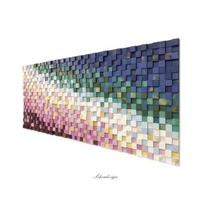 Décoration murale en mosaïque de bois rose et bleu classique Panneaux muraux en bois élégants - Product Image 3