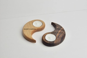 Portavelas de madera Yin Yang hecho a mano, decoración de Feng Shui de madera rústica de doble tono para meditación, regalos, ambiente del hogar - Product Image 4
