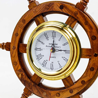 Jam Dinding Analog Quartz Dekoratif Model Roda Kapal Nautikal Gaya Kuningan Vintage untuk Rumah Kantor Rumah Pantai