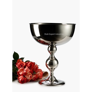 Handmade Designer Pedestal Flower Bowls Shiny Polished Metal <b>Vase</b> for Classic Wedding Event or Party Tabletop Decoration - Product Image 1