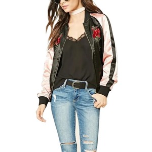 Bomber en satin à fleurs pour femmes de nouveau style à prix de gros, vestes respirantes anti-taches, vêtements de rue personnalisés - Product Image 6