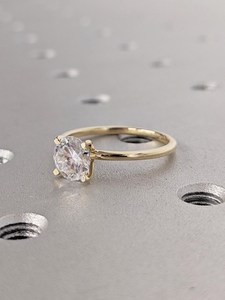 Round Cut Moissanite Engagement Ring Dainty 925 Sterling Silver 14k <b>Gold</b> Plated Comfort Fit Wedding Ring - Product Image 2