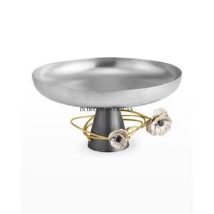 Bol de forme ronde miroir en verre transparent transparent avec base de designer papillon en métal robuste plaqué or de haute qualité d'Inde - Product Image 2