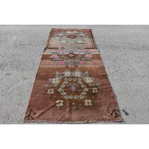 Kilim พรมขนสัตว์สีน้ำตาลน้ำเงินขนาด3.8x8.7ฟุต, พรมปอกระเจาสำหรับห้องนั่งเล่นงานเย็บปะลายโถงทางเดินลาเท็กซ์ - Product Image 1