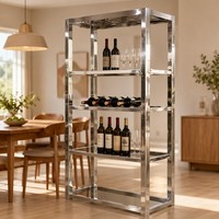Étagère à vin en acier inoxydable à plusieurs niveaux, finition miroir, pour bar, restaurant, rangement
