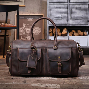 Genuine Leather Foldable Weekender <b>Duffel</b> <b>Bag</b> with Zipper Closure Large Capacity Portable Design for Travel - Product Image 1