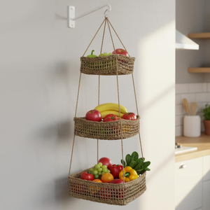 Cesta de frutas de hierba marina tejida, cestas colgantes de hierba marina, contenedor funcional para almacenamiento de verduras - Product Image 6