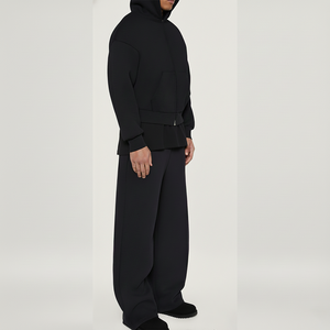 Nouvelle conception de survêtement en molleton unisexe pour l'hiver, survêtement ample à épaules tombantes pour homme, sweat-shirt à capuche zippé court et ample, pantalon de survêtement - Product Image 6