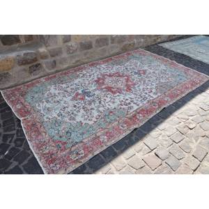 Alfombra turca Vintage de 5,4x9,3 pies, rojo, verde, Patchwork, tejido plano, área grande, Alfombra de lana para decoración de sala de estar, látex - Product Image 3