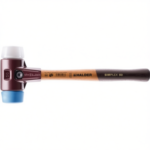 Marteau à tête souple SIMPLEX, longueur 350 mm, diamètre de la tête 50 mm, blanc/bois moyen-dur, TPE souple bleu/superplastique - Outil d'atelier HALDER - Product Image 3