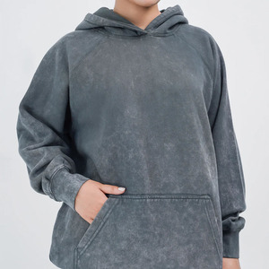 Sudadera con capucha de mujer con lavado ácido Vintage de alta calidad 100% algodón ajuste holgado antipilling ropa de calle transpirable otoño con Capucha forrada larga - Product Image 1