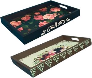 Plateau de service en bois sur le thème de la meena pour le thé, plateau en bois de luxe avec œuvre d'art manuelle meenakari, plateau de service en bois pour la décoration de la maison - Product Image 5