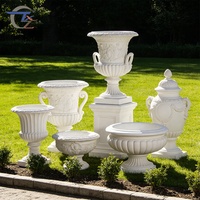 Pots à fleurs en GRC de style européen classique, sculptés, pour l'aménagement paysager extérieur, pots à fleurs carrés, directement de l'usine