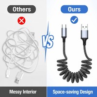Kabel Spring Tipe C Retractable untuk CarPlay PD Pengisian Cepat, Kabel Data PVC Terjalin, Berbagai Panjang, OEM