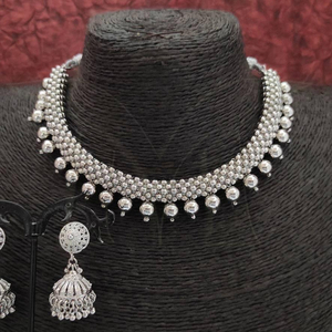 Oxidized Silver Polish Beautiful Designer Fancy Style Party Wear Jewelry Accessories Oxidized <b>Jewellery</b> Short Necklace Set - Product Image 1
