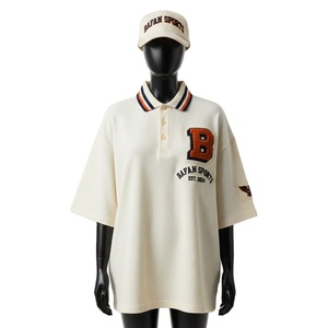 Camiseta Polo de Algodón de Alta Calidad para Mujer, Corte Holgado, Color Crema, con Logotipo Bordado en Aplique, Camisetas Polo de Algodón para Mujer - Product Image 1