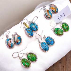 Pendientes de Plata de Ley 925 con Turquesa Ostra y Turquesa Cobre, Precio al por Mayor - Product Image 3