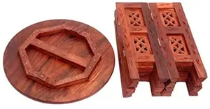 Mesa plegable de madera de 18 "de alta calidad con patrón redondo de juego de manos de 2 usos para el trabajo en el hogar, lista para enviar desde la India - Product Image 3