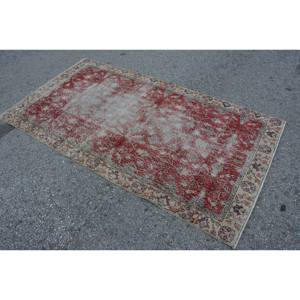 Vintage Turkish <b>Rug</b> Red Beige 3.5 X 6.6ft Large Area Woolen Patchwork Design for Hallway <b>Bedroom</b> Rectangular Shape Latex Backing - Product Image 4
