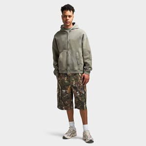 Men 450 GSM French <b>Terry</b> Zip Up Hoodie Vintage Acid Wash Distressed Black Washed Streetwear Custom Casual Blank Hoodie <b>Bulk</b> - Product Image 1