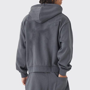 Wholesale Premium Quality Drop Shoulder full zip up <b>hoodies</b> for <b>mens</b> Loose Fit drop shoulder solid <b>grey</b> colour <b>Hoodies</b> for <b>Mens</b> - Product Image 6