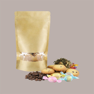 Classic Style Brown Kraft Paper Doypack Bag with Window for Food Products Like Cakes Sugar Noodles 2 X 50 Pieces 130x220+35+35mm - Product Image 2