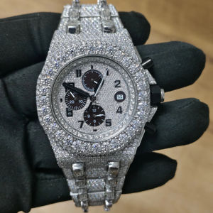 Reloj de diamantes de moissanita de lujo de 41MM, corte redondo con reloj de acero inoxidable, joyería, reloj de estilo Hip Hop para hombre - Product Image 5