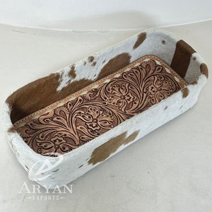 Nueva Bandeja Decorativa de Cuero Vacuno Hecha a Mano al por Mayor, Organizador de Almacenamiento Decorativo Estilo Occidental, Accesorio Rústico Hecho a Mano para el Hogar o Escritorio - Product Image 1