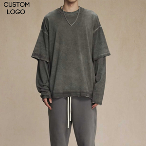 T-shirts à manches longues décontractés d'été en coton 100% avec impression personnalisée, haut uni, coupe ample, double couche de haute qualité - Product Image 1