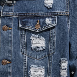 Chaqueta de mezclilla Vintage para hombre personalizada sólida informal de algodón de lona cuello vuelto botones cubiertos logotipo frontal transpirable nuevo estilo - Product Image 2