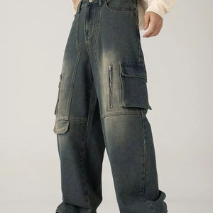 กางเกงยีนส์เดนิมผู้ชายผ้าฝ้าย 100% ล้างสีแบบแอซิด ระบายอากาศได้ดี ซักได้ ตกแต่งด้วยกระดุมและซิป เหมาะสำหรับฤดูใบไม้ผลิ ฤดูร้อน และฤดูหนาว - Product Image 1