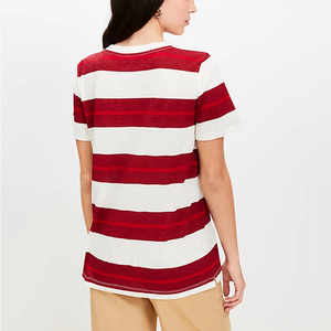 Camiseta clásica Regular 100% de algodón a rayas para todos los días con cuello redondo de manga corta para mujer - Product Image 3