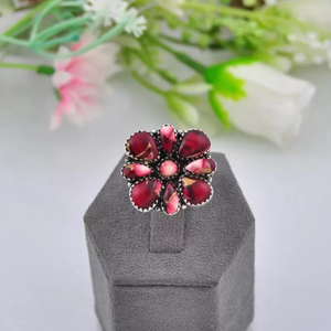 925 <b>Sterling</b> <b>Silver</b> Oval Cut Bezel Setting Handmade Southwest Rose Dahlia Cluster <b>Adjustable</b> <b>Ring</b> for Women-Wedding Party Gift - Product Image 1