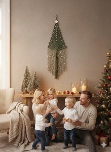 Décoration en macramé en forme de sapin de Noël vert avec décoration de perles pour une présentation murale festive et des cadeaux de vacances, vente en gros en provenance d'Inde - Product Image 6