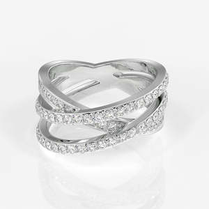 แหวนแต่งงานทอง 14K ประดับเพชรโมอิสซาไนต์ทรงกลม 3 แถว - Product Image 5