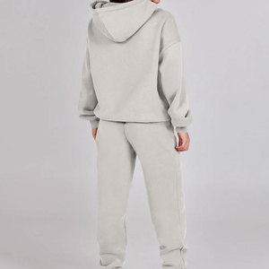 Conjunto de pantalones de dos piezas para mujer, ropa de mujer 2025, conjuntos de joggers de entrenamiento, chándales de algodón personalizados para mujer, Sudadera con capucha y bolsillo - Product Image 2